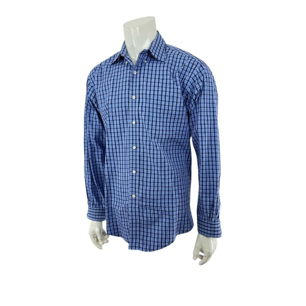 Brooks Brothers Blue Check Casual Dress Shirt Non-Iron Mens Large
